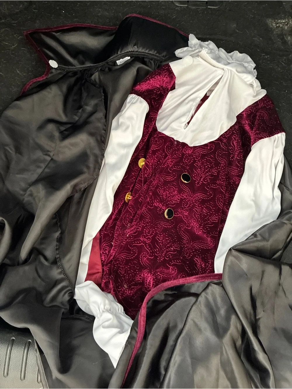 Men's Vampire Velvet Maroon Costume Jacket with White Ruffled Blouse